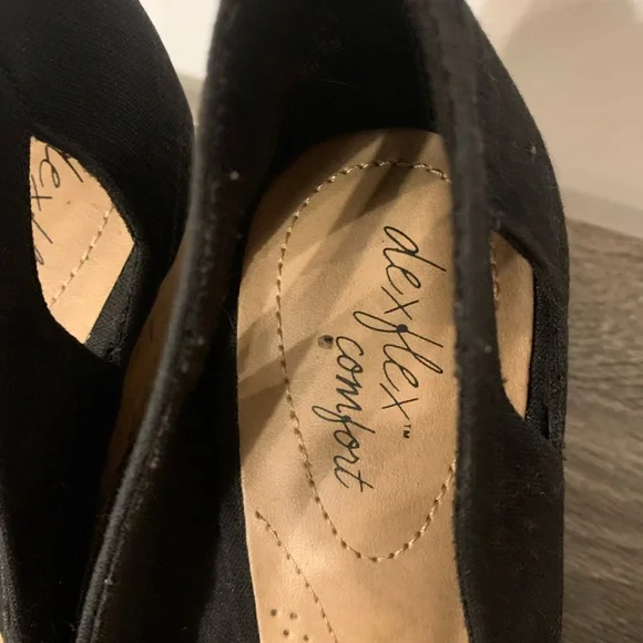 Deflex Confort Elegant Black Wedge Shoes with Cork Heel Size 7 - Picture 2 of 9